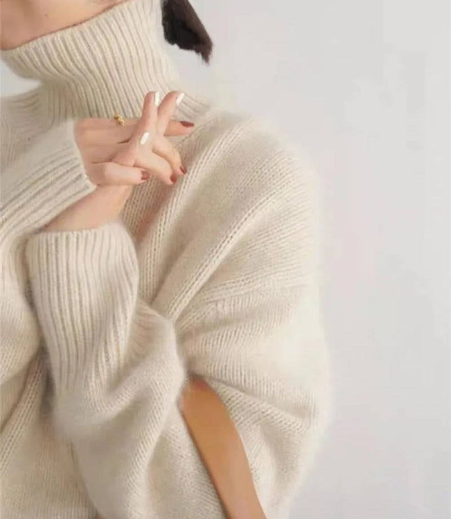 Women's Chunky Turtleneck Sweater with Dropped Shoulders