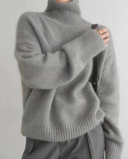 Women's Chunky Turtleneck Sweater with Dropped Shoulders