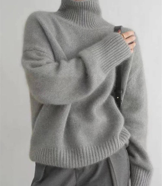 Women's Chunky Turtleneck Sweater with Dropped Shoulders