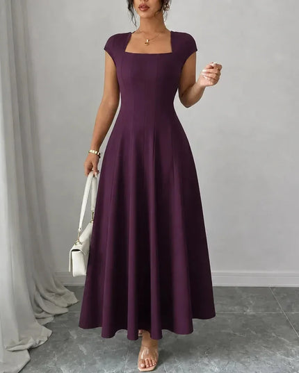 Women's Cocktail Maxi Dress with Square Neck and Cap Sleeves