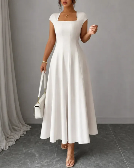 Women's Cocktail Maxi Dress with Square Neck and Cap Sleeves