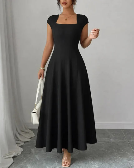 Women's Cocktail Maxi Dress with Square Neck and Cap Sleeves
