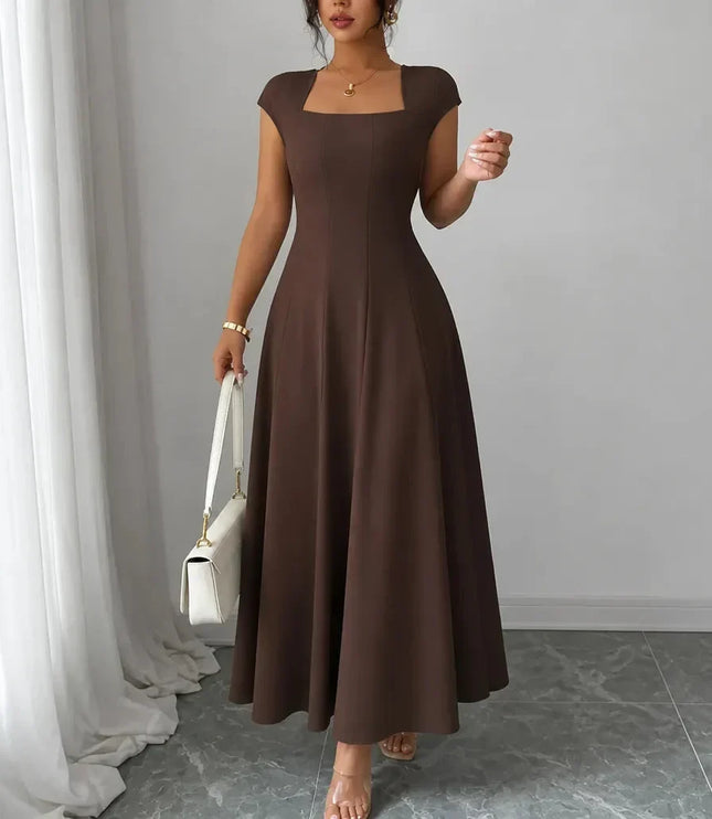 Women's Cocktail Maxi Dress with Square Neck and Cap Sleeves