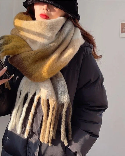 Women's Colourblock Plaid Fringed Scarf