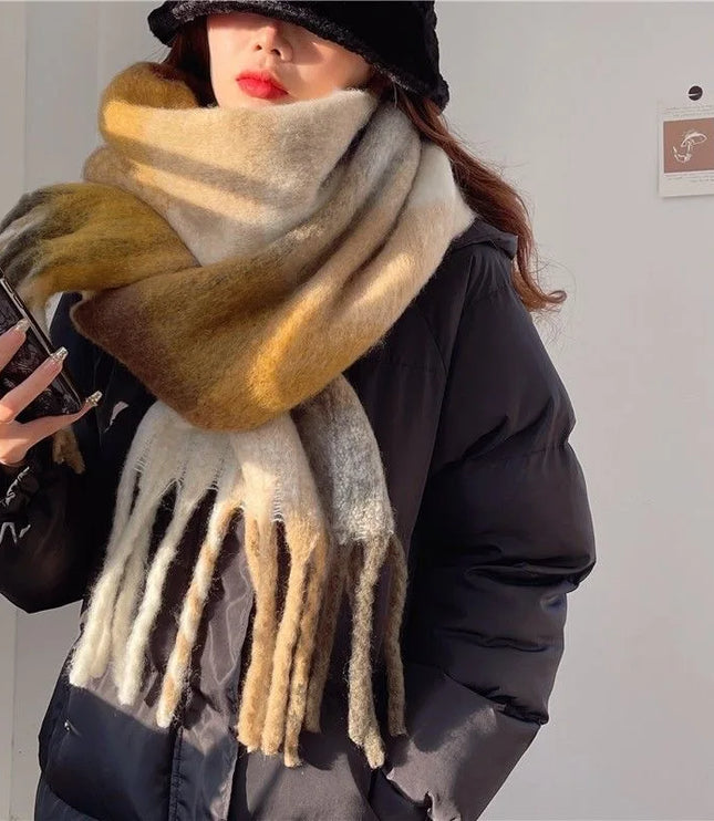 Women's Colourblock Plaid Fringed Scarf