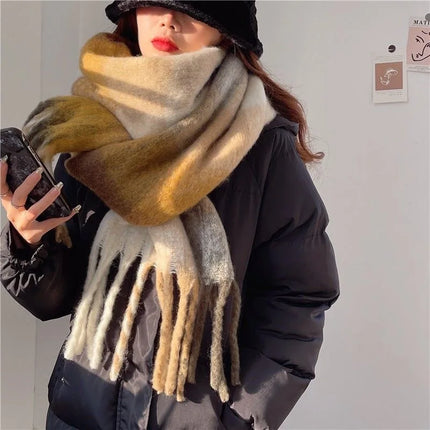 Women's Colourblock Plaid Fringed Scarf