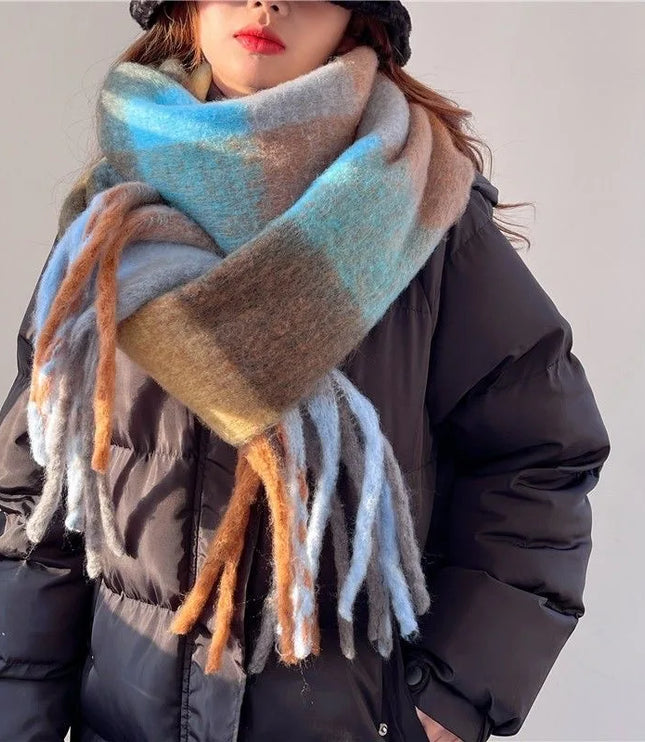 Women's Colourblock Plaid Fringed Scarf