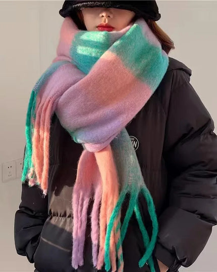 Women's Colourblock Plaid Fringed Scarf
