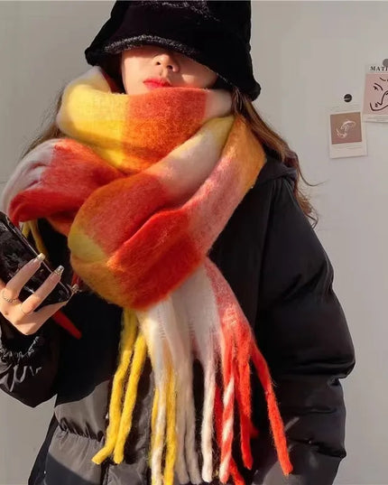 Women's Colourblock Plaid Fringed Scarf