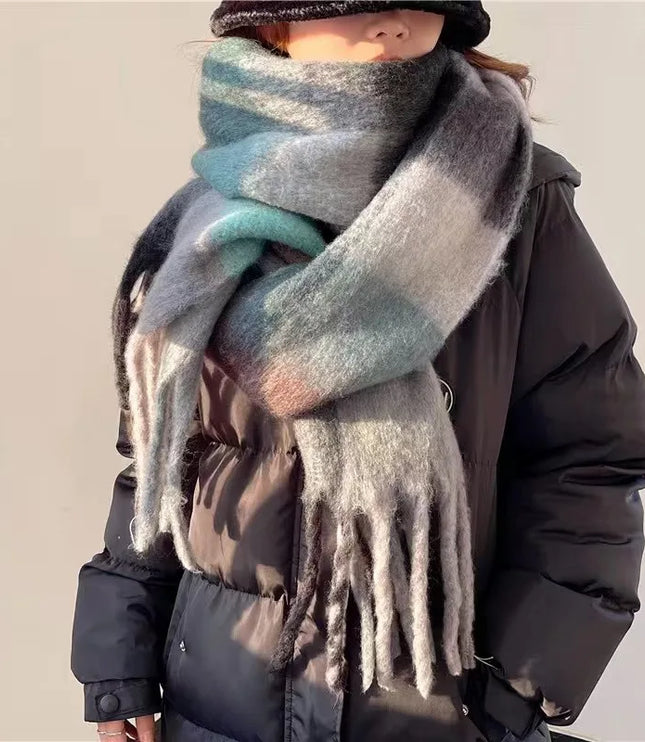 Women's Colourblock Plaid Fringed Scarf