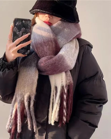 Women's Colourblock Plaid Fringed Scarf