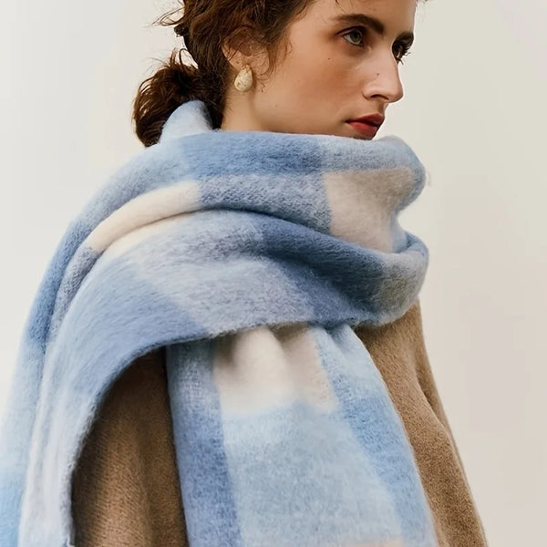 Women's Colourblock Plaid Fringed Scarf