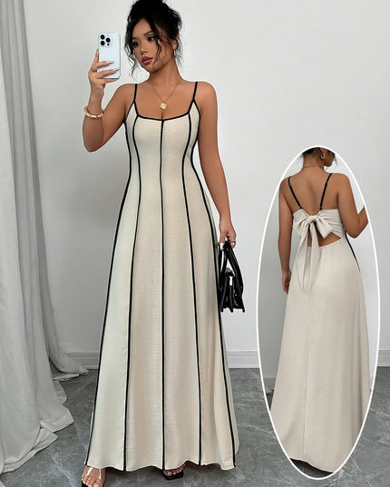 Women's Cream Satin V-Neck Maxi Dress for Summer Weddings