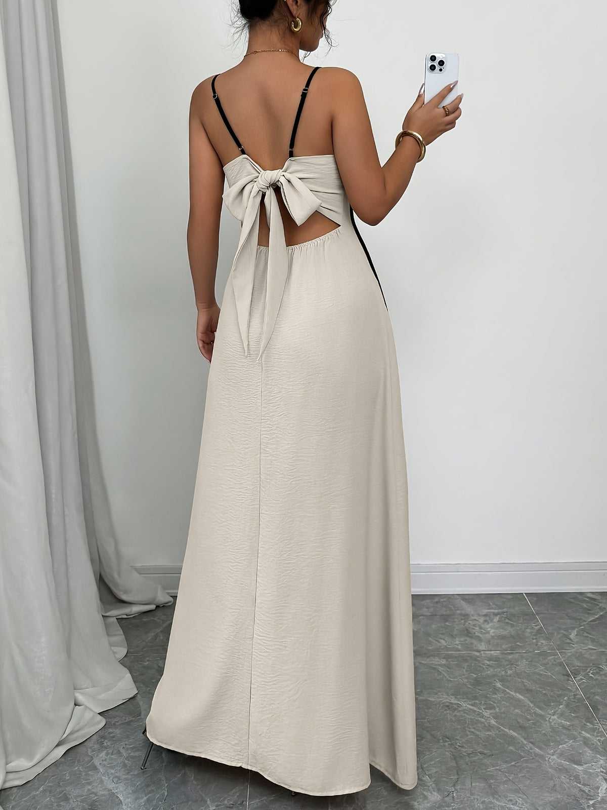 Women's Cream Satin V-Neck Maxi Dress for Summer Weddings - Cream / S - Fashion