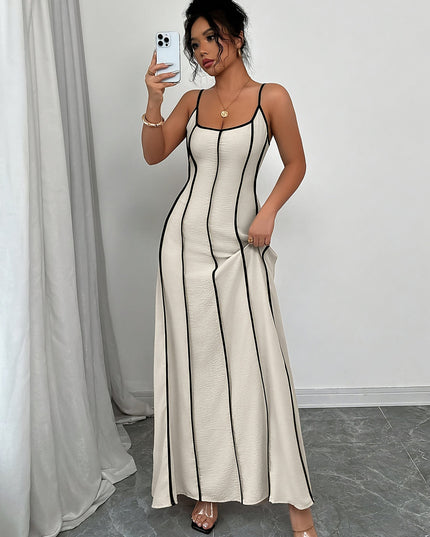 Women's Cream Satin V-Neck Maxi Dress for Summer Weddings