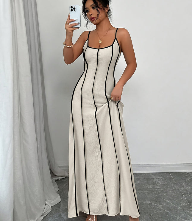 Women's Cream Satin V-Neck Maxi Dress for Summer Weddings