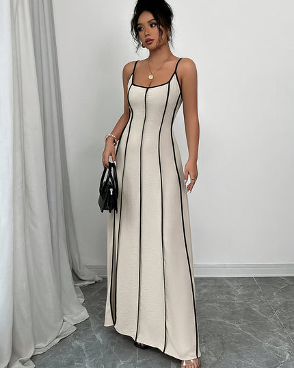 Women's Cream Satin V-Neck Maxi Dress for Summer Weddings