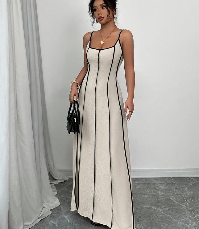 Women's Cream Satin V-Neck Maxi Dress for Summer Weddings