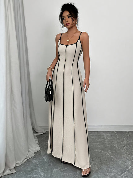 Women's Cream Satin V-Neck Maxi Dress for Summer Weddings