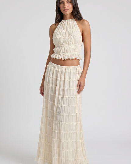 Women's Cream Two Piece Co-ord Maxi Skirt Set, Summer