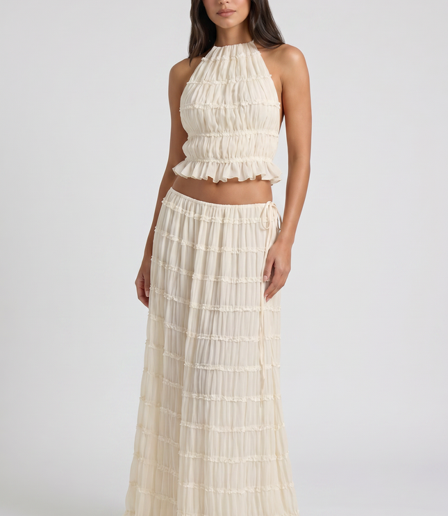 Women's Cream Two Piece Co-ord Maxi Skirt Set, Summer