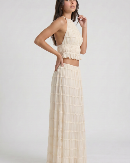 Women's Cream Two Piece Co-ord Maxi Skirt Set, Summer