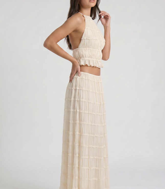 Women's Cream Two Piece Co-ord Maxi Skirt Set, Summer