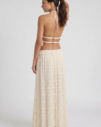 Women's Cream Two Piece Co-ord Maxi Skirt Set, Summer