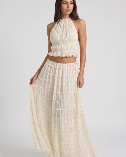 Women's Cream Two Piece Co-ord Maxi Skirt Set, Summer