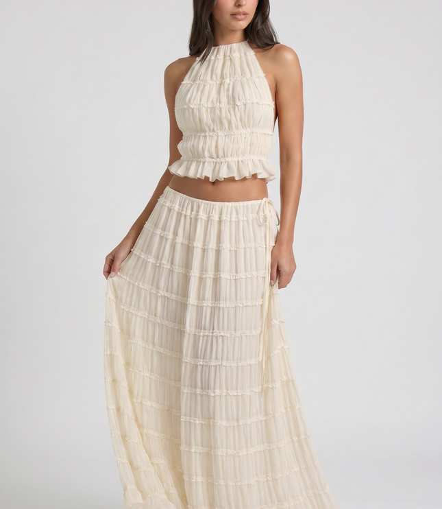 Women's Cream Two Piece Co-ord Maxi Skirt Set, Summer