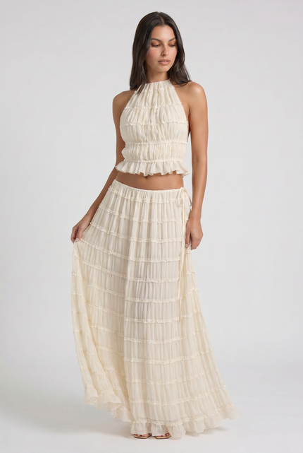 Women's Cream Two Piece Co-ord Maxi Skirt Set, Summer