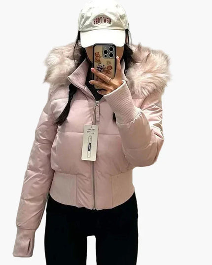 Women's Cropped Puffer Jacket with Fur-Trim Hood