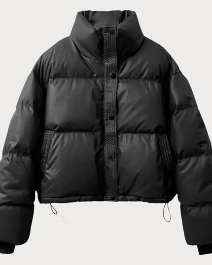 Women's Cropped Puffer Jacket with High Collar
