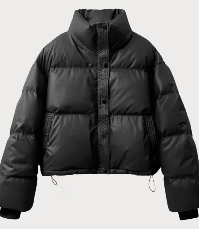 Women's Cropped Puffer Jacket with High Collar