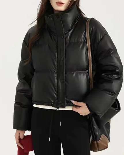 Women's Cropped Puffer Jacket with High Collar