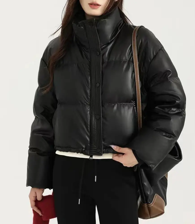 Women's Cropped Puffer Jacket with High Collar