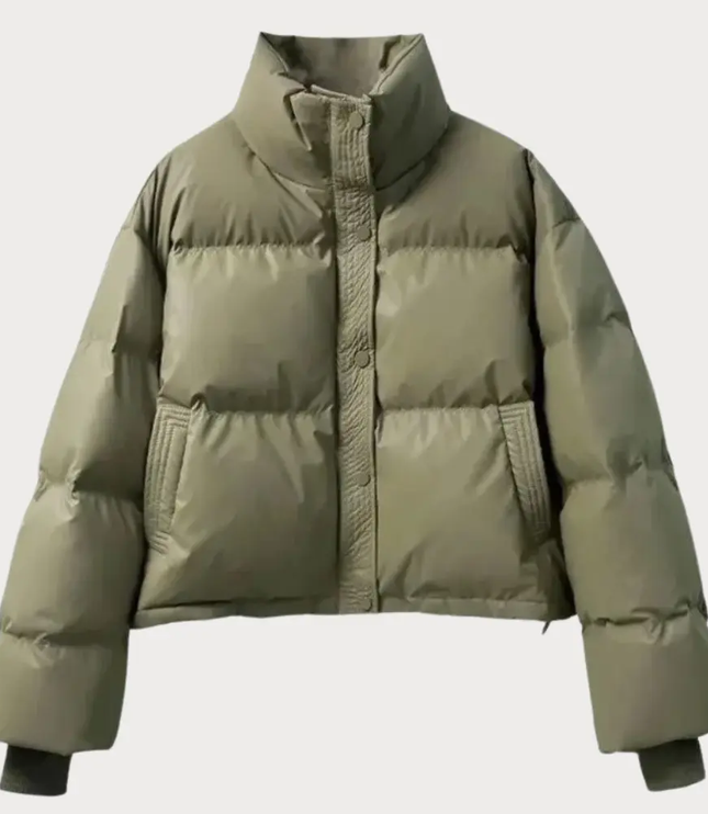 Women's Cropped Puffer Jacket with High Collar