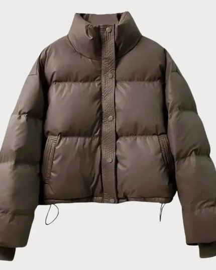 Women's Cropped Puffer Jacket with High Collar