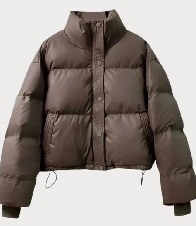 Women's Cropped Puffer Jacket with High Collar