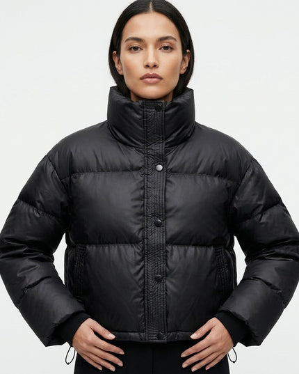 Women's Cropped Puffer Jacket with High Collar