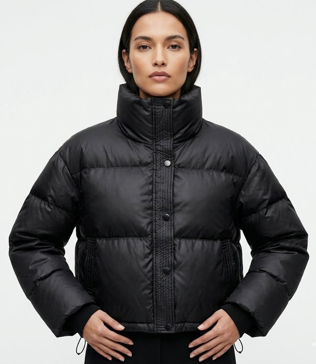 Women's Cropped Puffer Jacket with High Collar