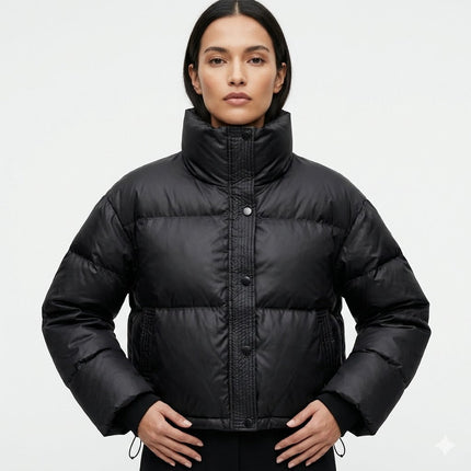 Women's Cropped Puffer Jacket with High Collar