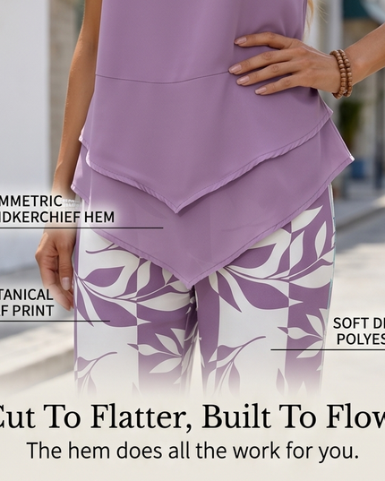 Women's Cropped Wide Leg Pants Set with a Layered Tunic Top