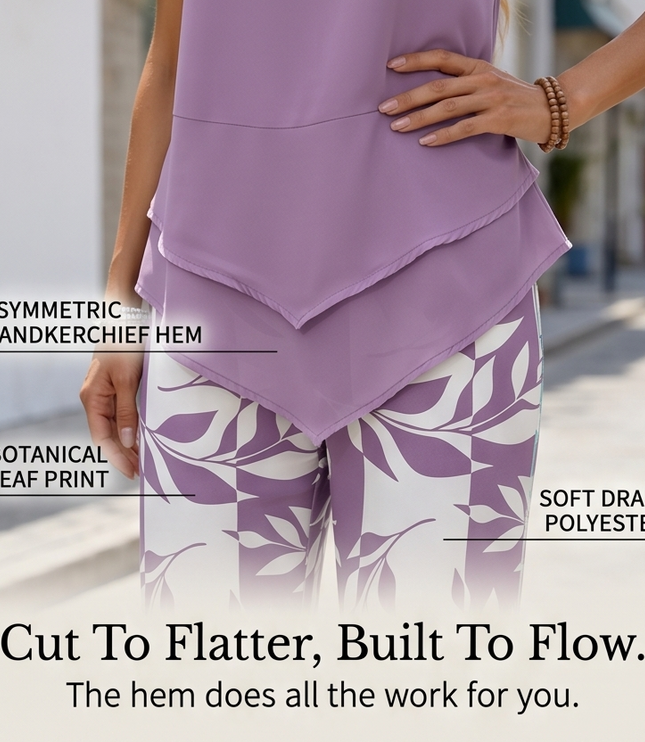 Women's Cropped Wide Leg Pants Set with a Layered Tunic Top