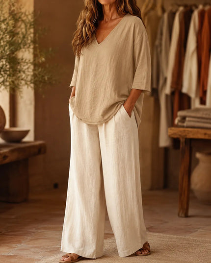 Women's Curved-Hem 3/4 Sleeve Draped V-Neck Blouse