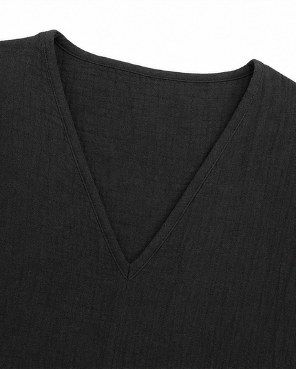 Women's Curved-Hem 3/4 Sleeve Draped V-Neck Blouse
