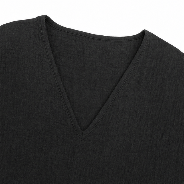 Women's Curved-Hem 3/4 Sleeve Draped V-Neck Blouse