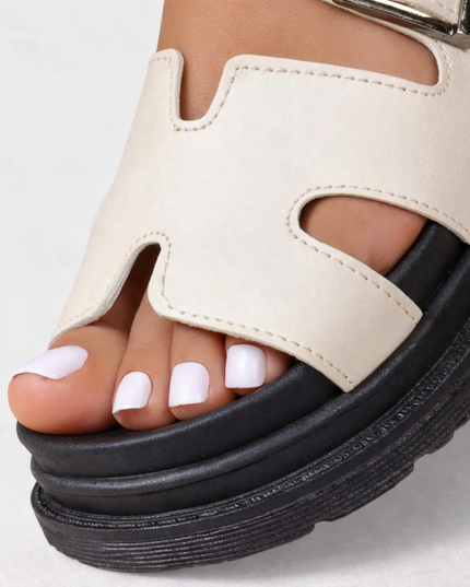 Women's Cut-Out Platform Sandals with Buckle Strap