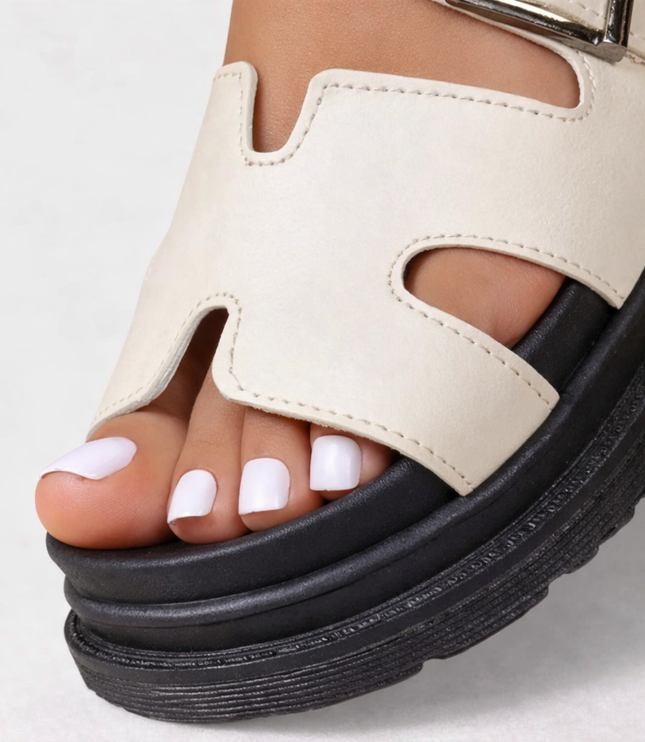 Women's Cut-Out Platform Sandals with Buckle Strap
