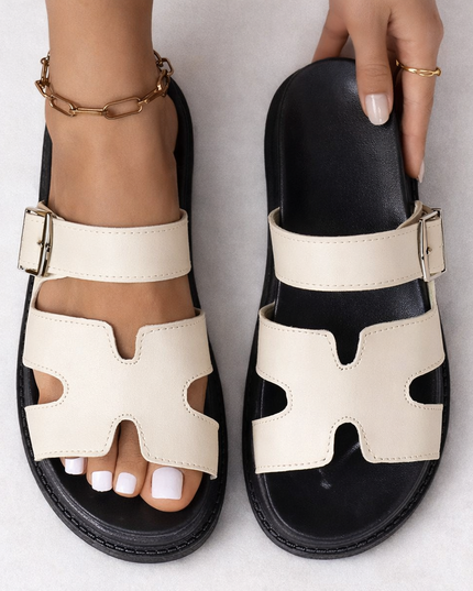 Women's Cut-Out Platform Sandals with Buckle Strap